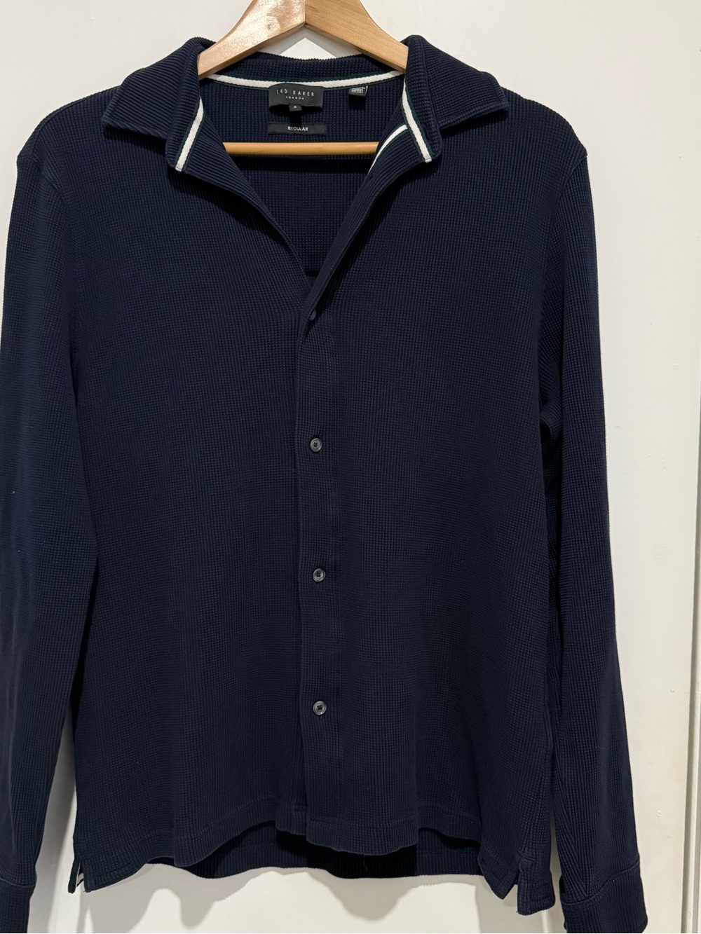 Ted Baker London Men’s Navy Textured Knit Shirt S 2 Cotton Stretch
